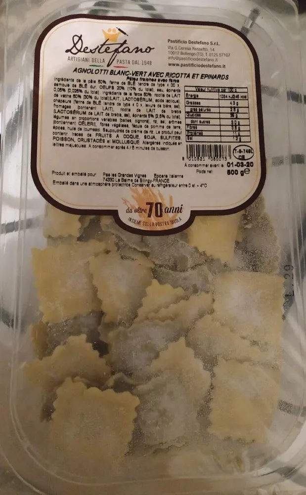 Agnolotti blanc vert ricotta épinards