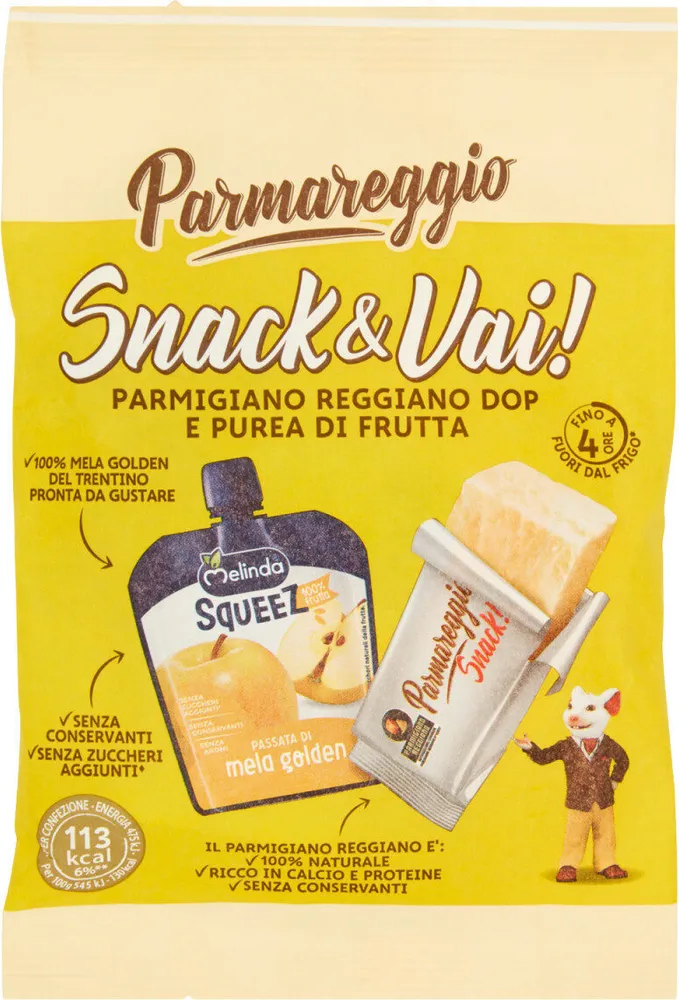 Snack & vai! parmigiano reggiano dop e purea di frutta