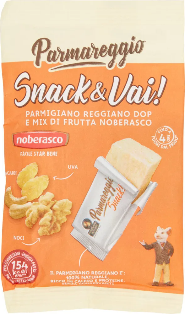 Snack & vai! parmigiano reggiano dop e mix di frutta noberasco