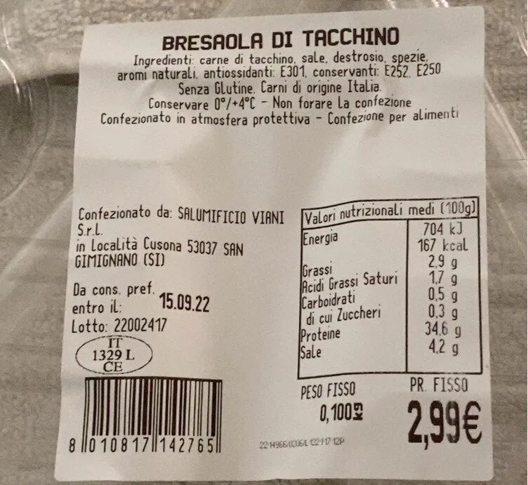 Bresaola di tacchino