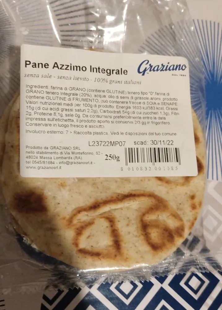 Pane azzimo integrale