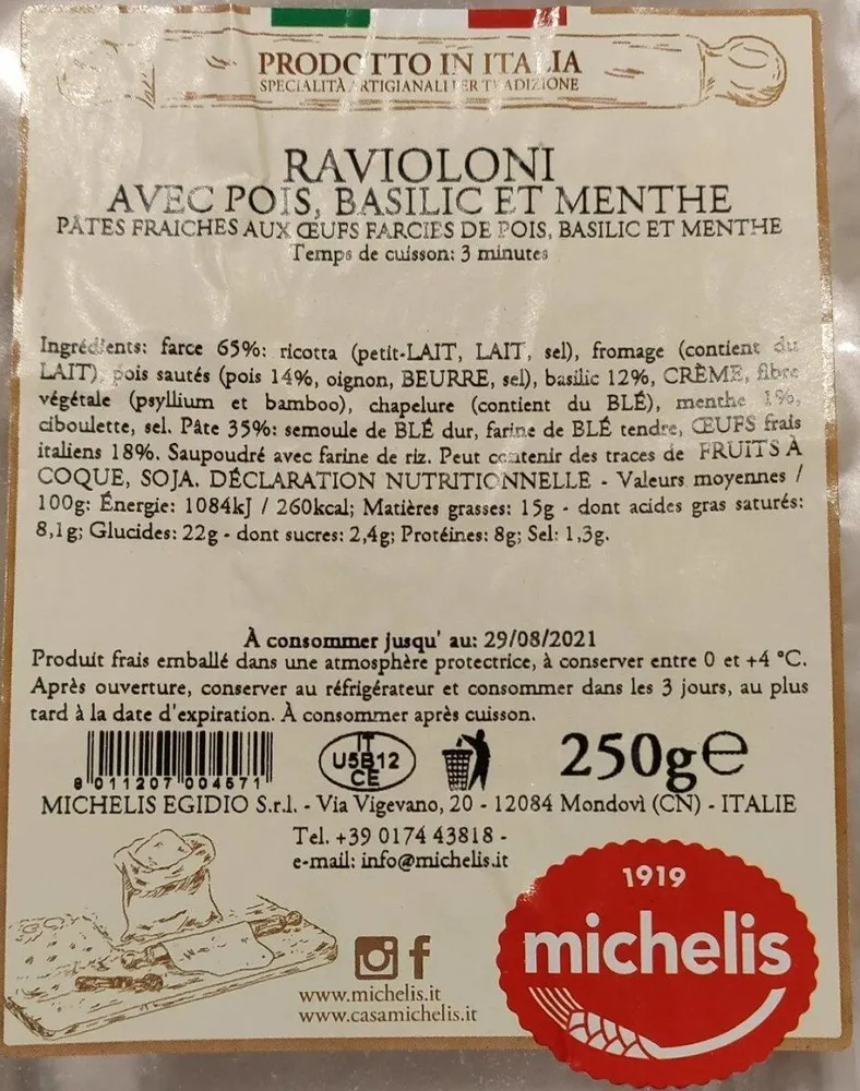 Ravioloni avec pois, basilic et menthe