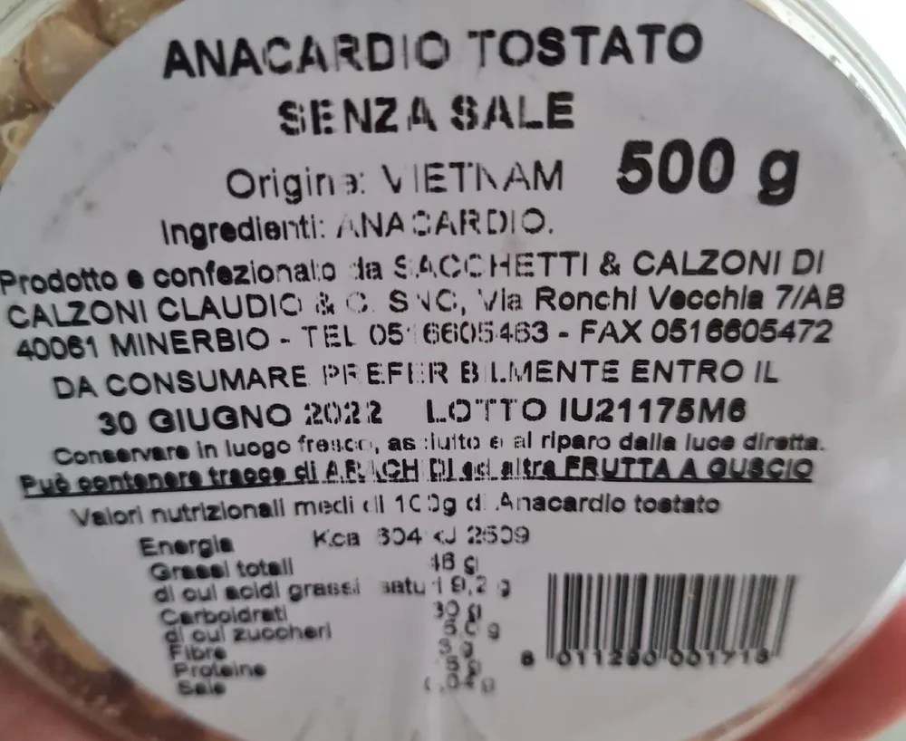 Anacardi tostati senza sale