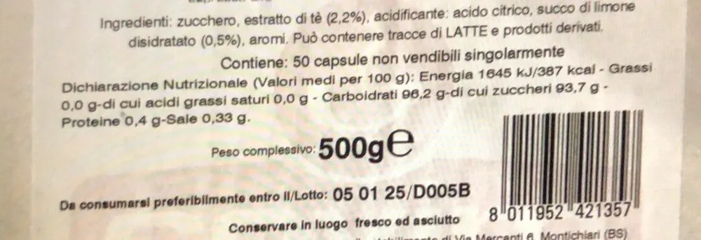 Preparato solubile per bevanda di te limone
