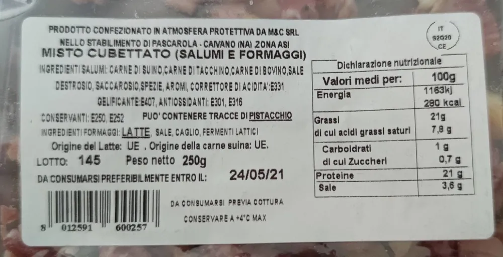 Misto Cubettato(Salumi e formaggi)