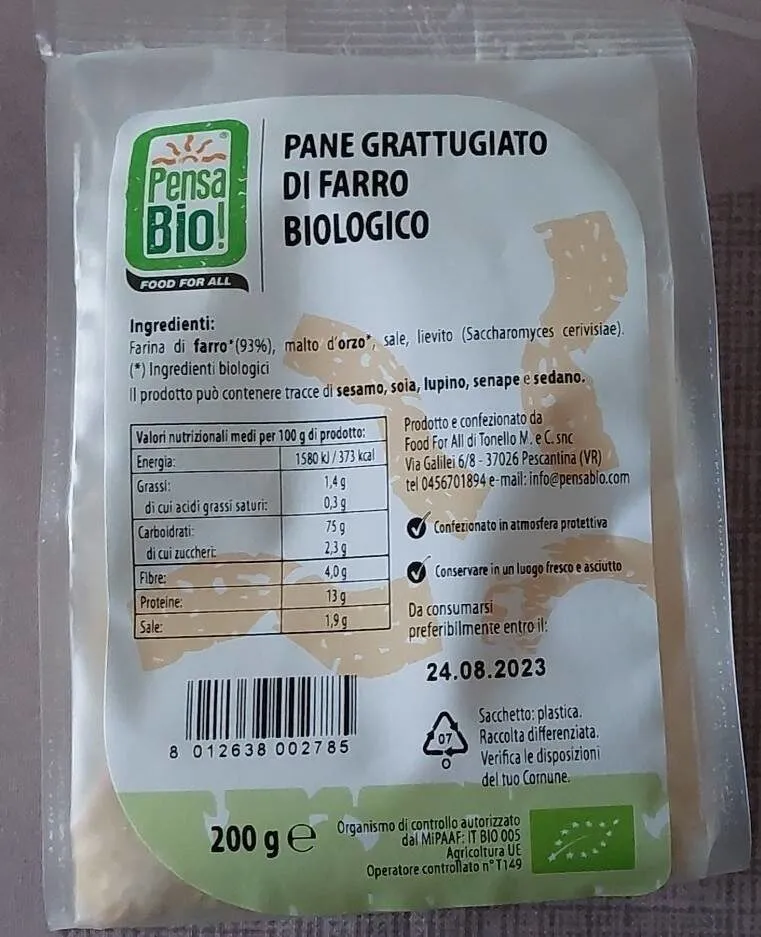 Pane grattugiato di farro biologico
