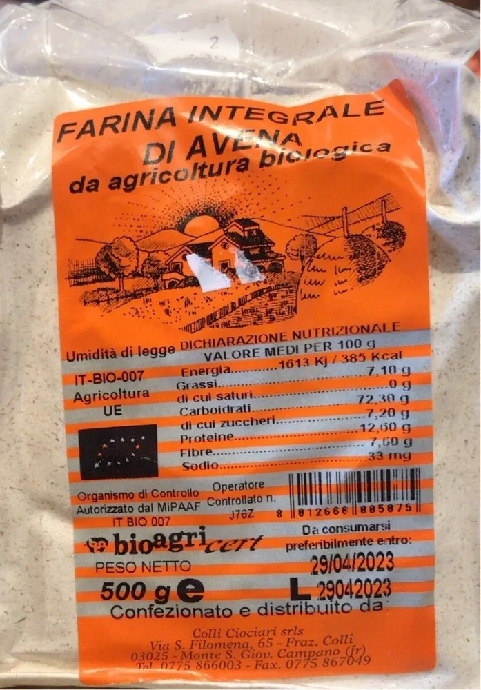 Farina integrale di avena da agricoltura biologica