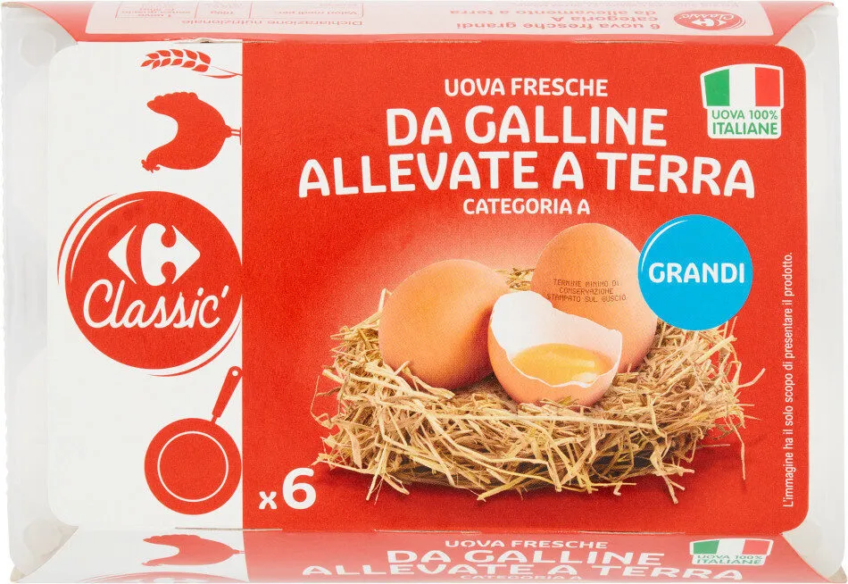 Uova fresche da galline allevate a terra categoria a grandi