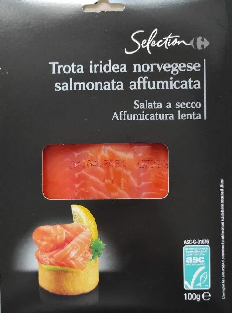 Trota iridea norvegese salmonata affumicata