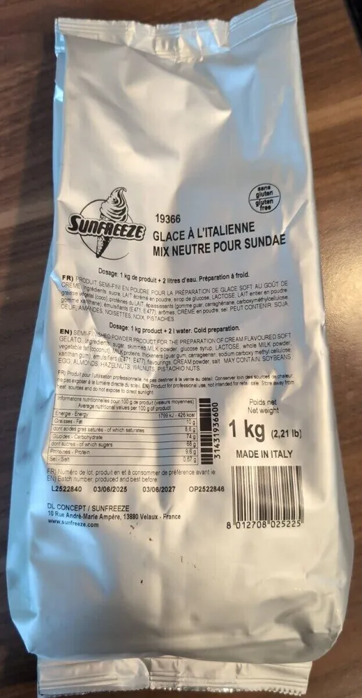 Glace à l'italienne mix neutre pour sundae