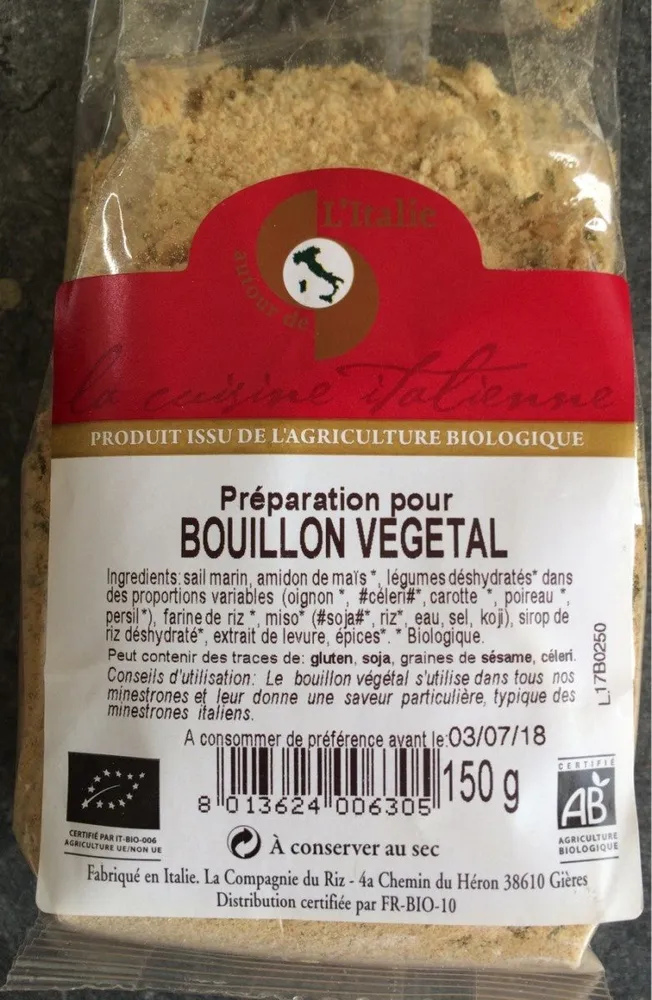Preparation pour bouillon végétal