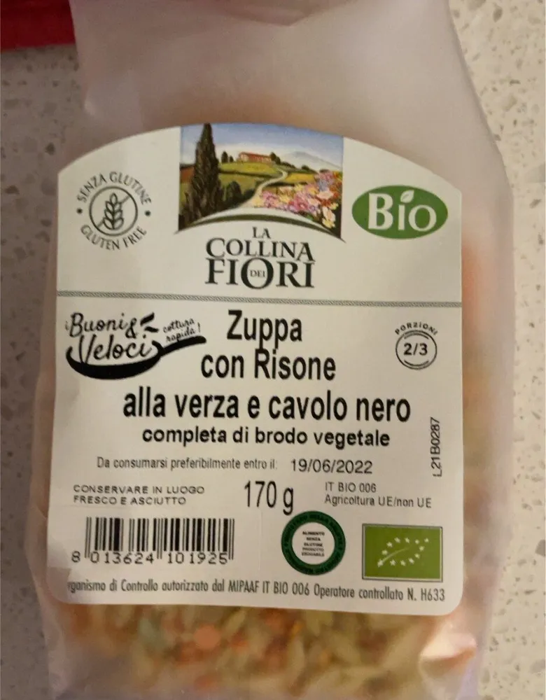 Zuppa di risone alla verza e cavolo nero