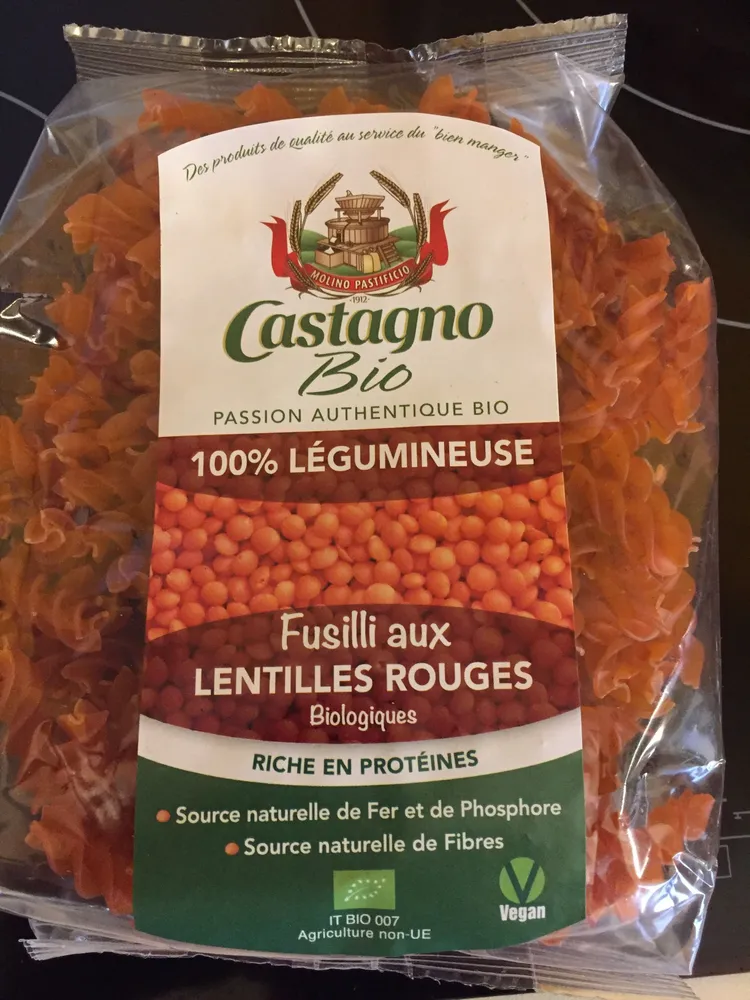 Fusilli aux lentilles rouges biologiques