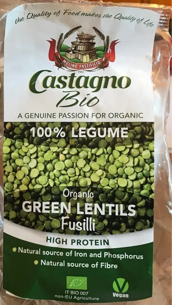 Organic Green lentils fusilli