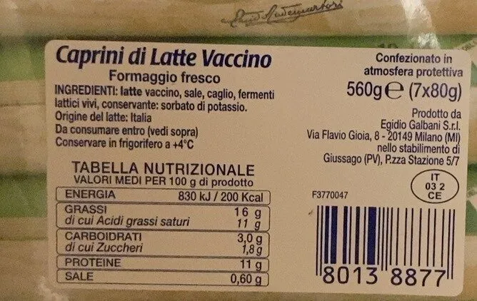 Caprini di latte vaccino