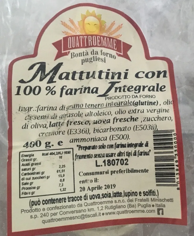Mattutini con 100%  farina integrale