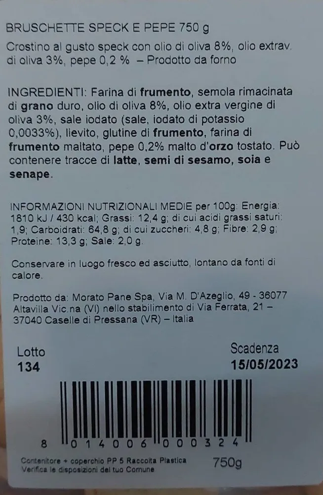 Bruschette speck e pepe 750gr