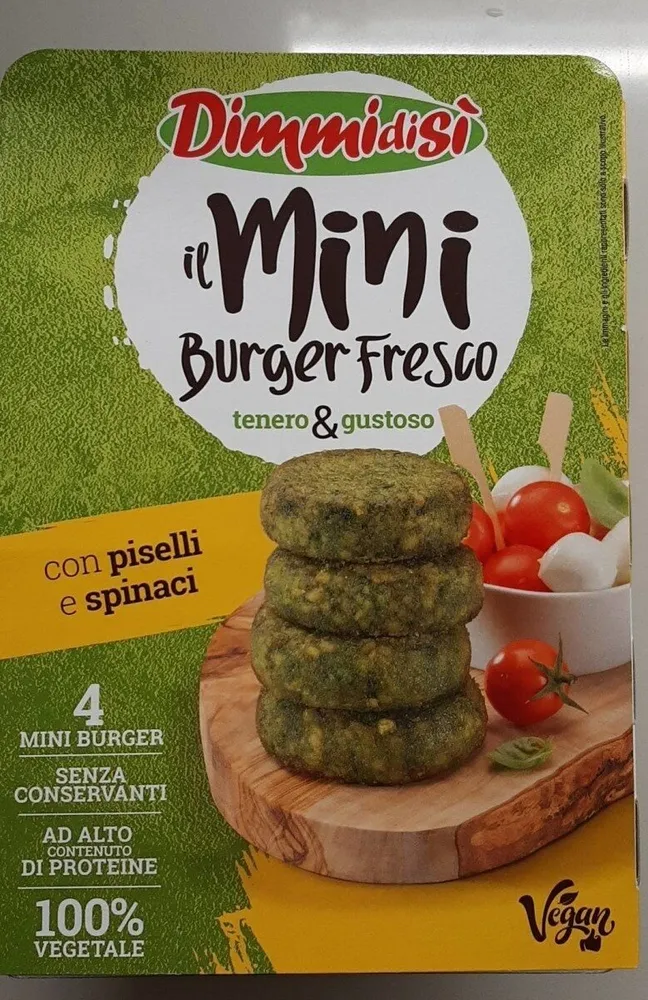 il mini burger fresco con piselli e spinaci