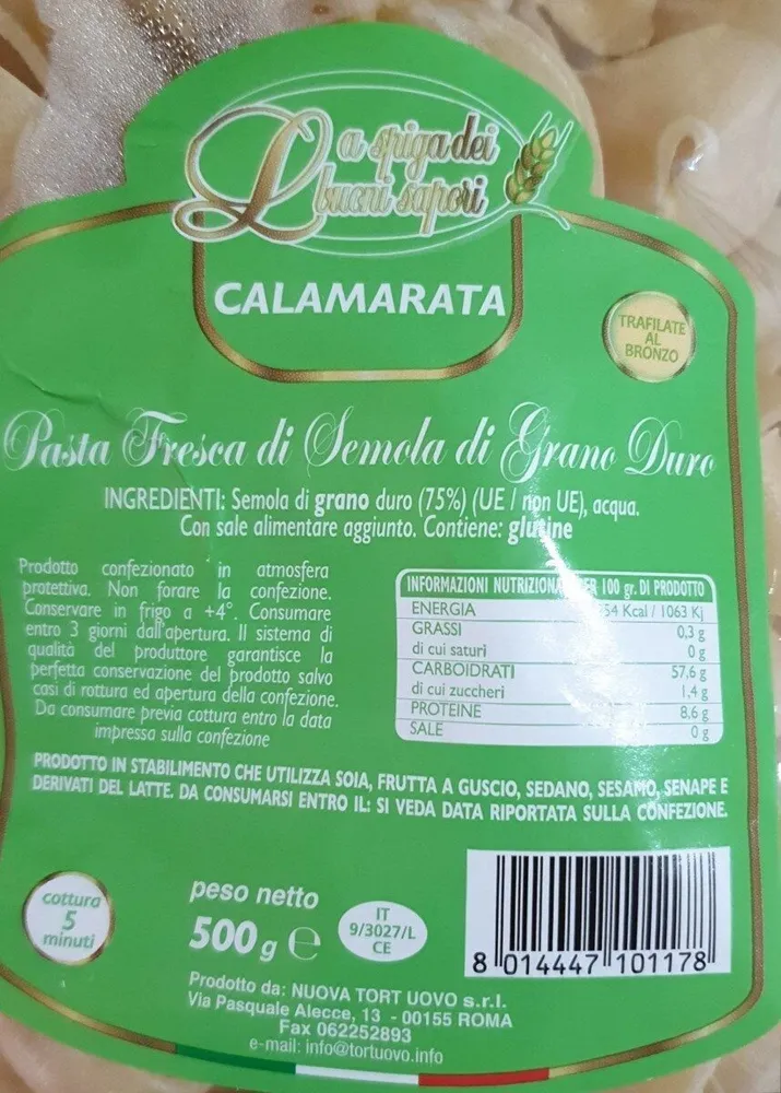 Pasta fresca di semola di grano duro - Calamarata