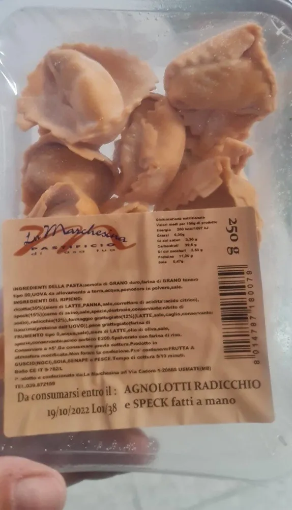 Agnolotti al radicchio e speck
