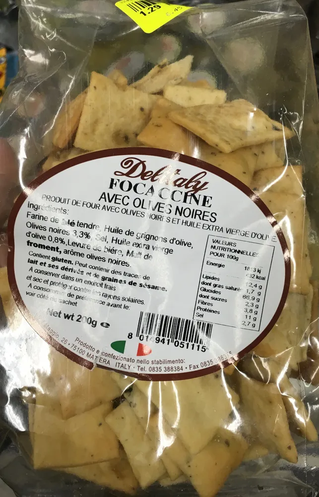 Focaccine avec olives noires