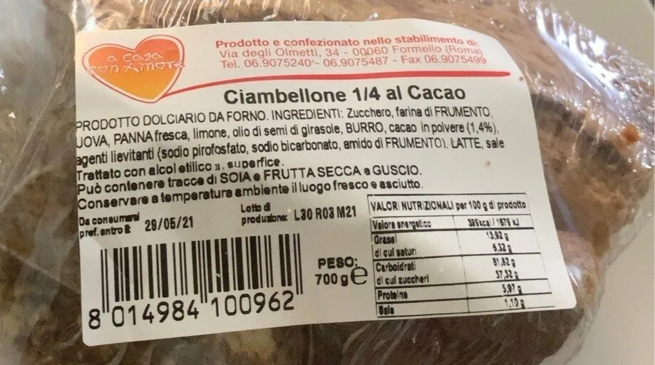 Ciambellone 1/4 al cacao