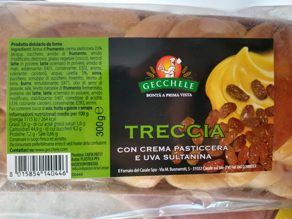Treccia con crema pasticcera e uva sultanina