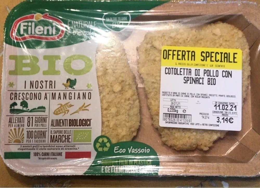 Cotoletta di pollo e spinaci bio