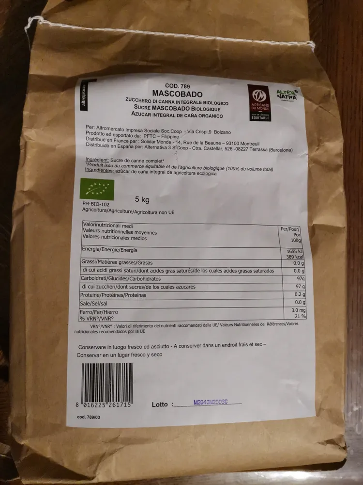 Sucre De Canne Mascobado Bio & équitable, 5 KG