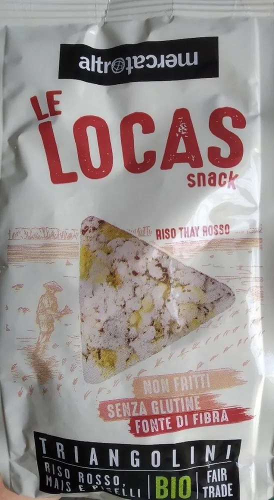 Triángulos de arroz rojo, guisante y maíz