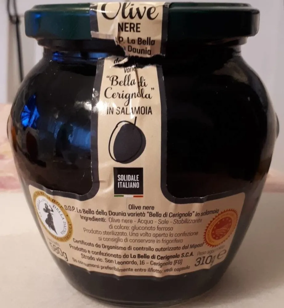 Olive Nere D.O.P. "Bella di Cerignola" in salamoia