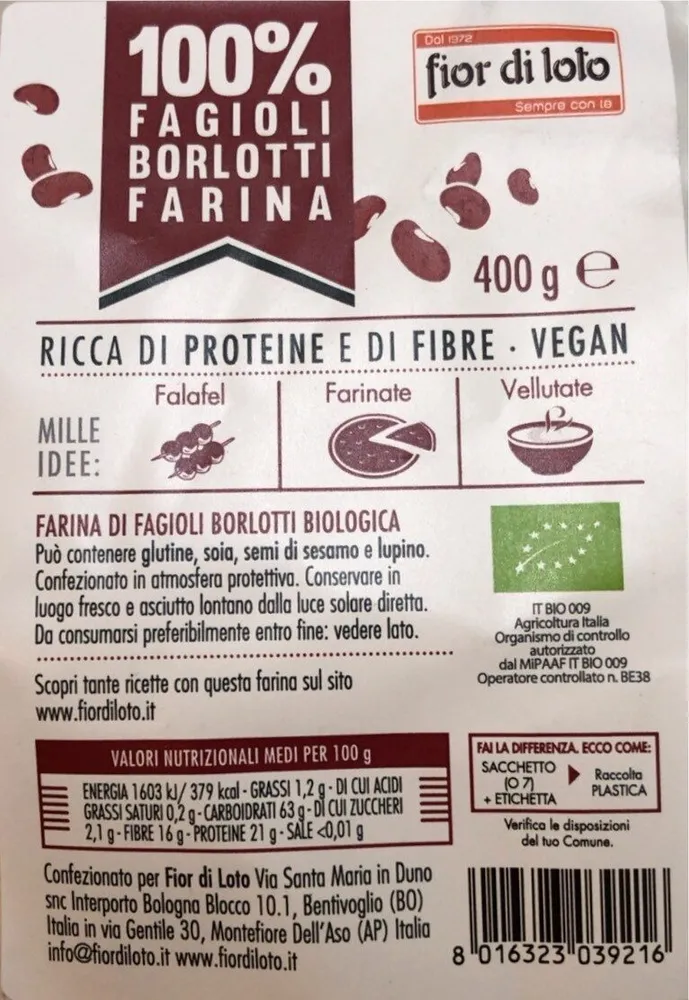 100% fagioli borlotti farina