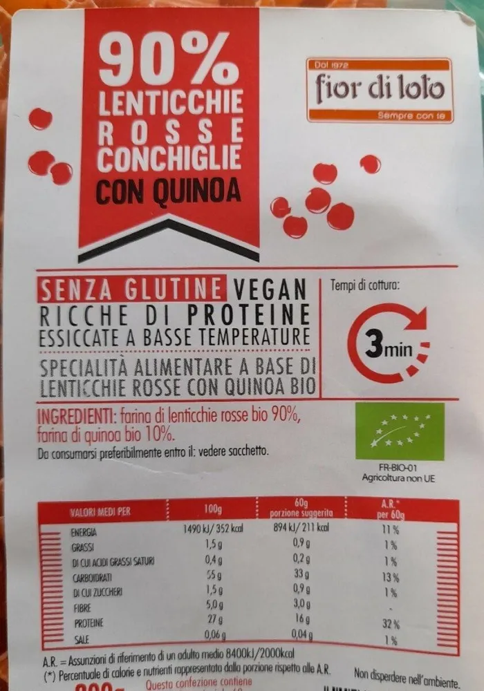 90% lenticchie rosse conchiglie con quinoa