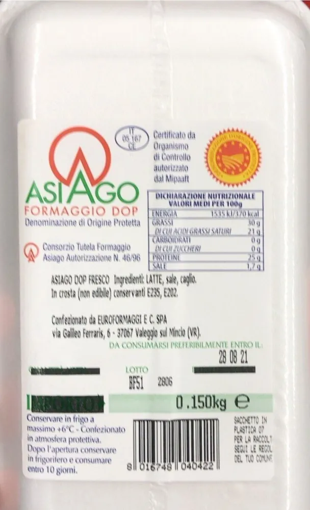 Asiago formaggio DOP