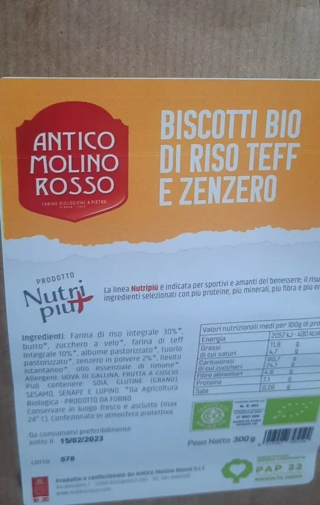Biscotti bio di riso teff e zenzero