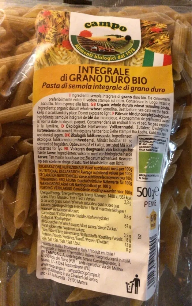 Pasta di semola integrale di grano duro