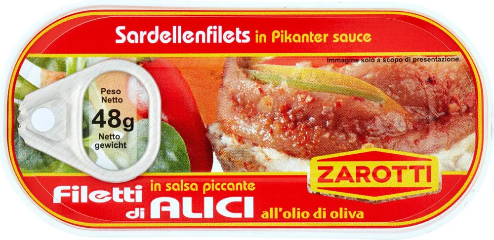 Filetti di alici all'olio di oliva in salsa piccante