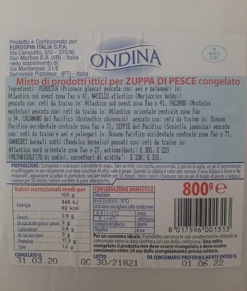 Misto di prodotti ittici per ZUPPA DI PESCE congelato