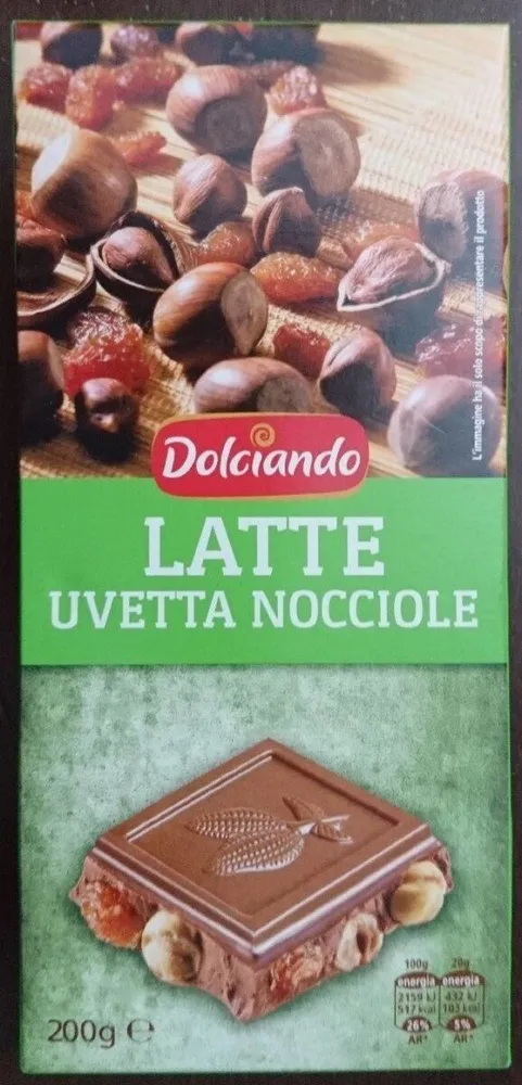 Cioccolato latte uvetta nocciole