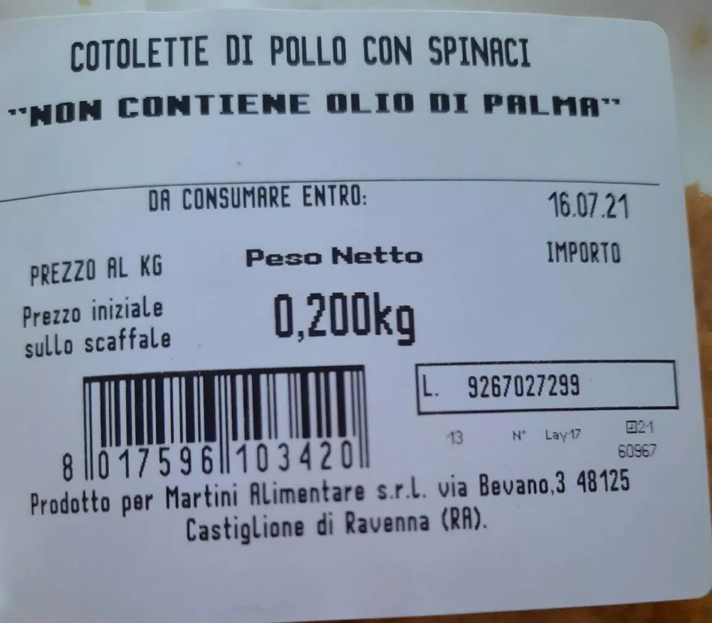 Cotoletta di pollo con spinaci