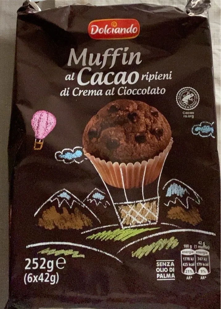Muffin al cacao ripieni di crema al cioccolato
