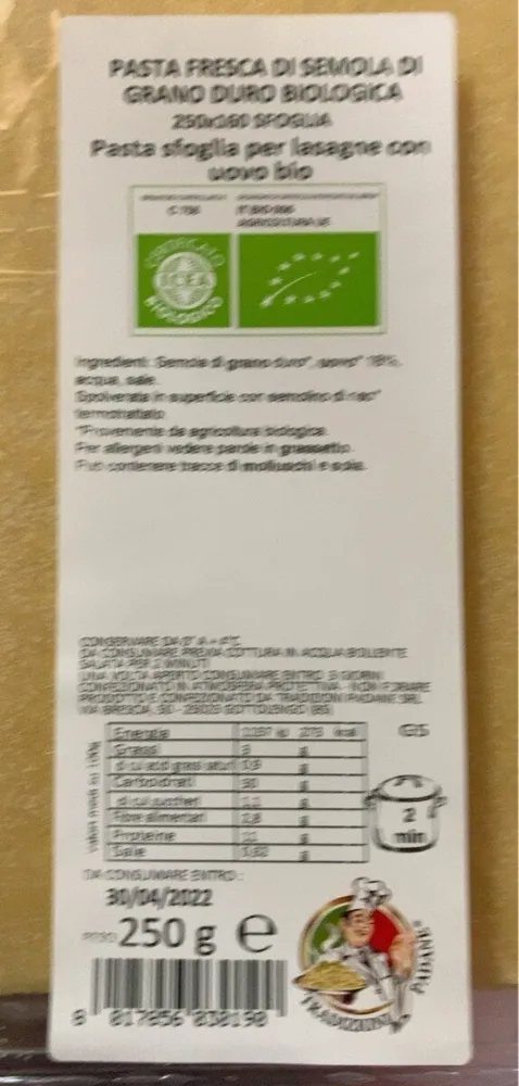 Pasta sfoglia per lasagne con uovo bio