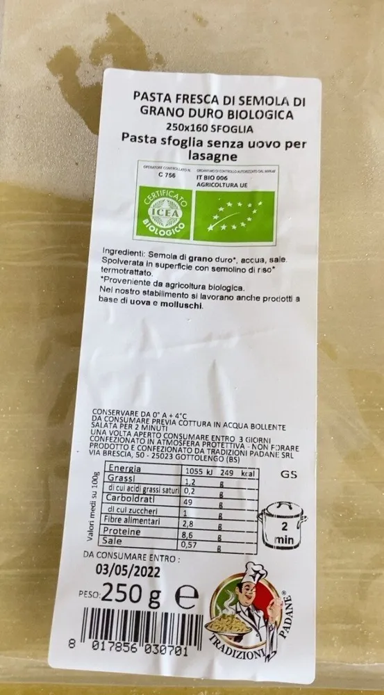 Pasta fresca di semola di grano duro bio