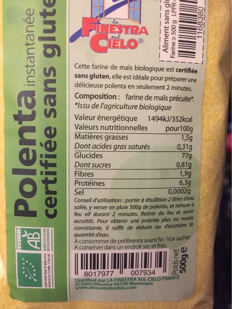 Polenta Instantanee 500G Sans Gluten