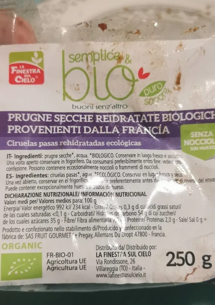 Prugne secche reidratate biologiche