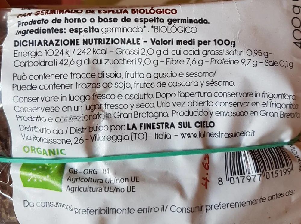 Pan Germinado de Espelta Biológico