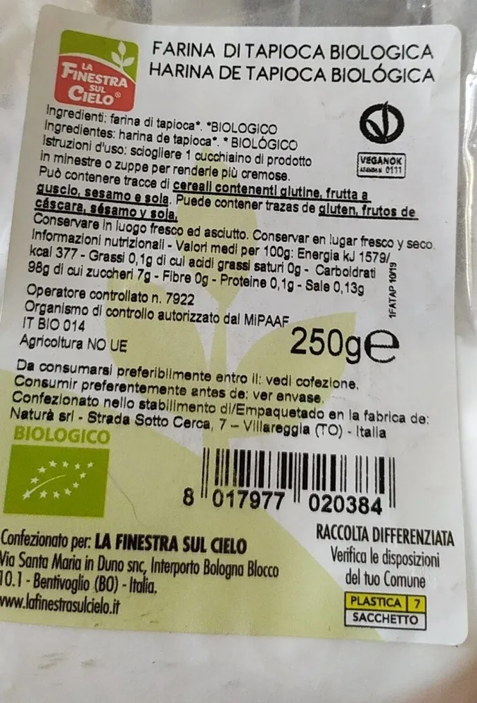 Farina di tapioca biologica