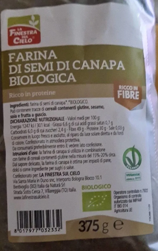 Farina di semi di canapa biologica
