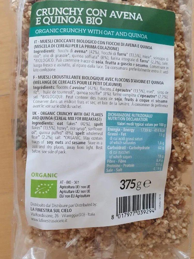 Crunchy con avena e quinoa bio