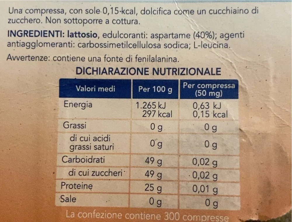 dolcificante compresse